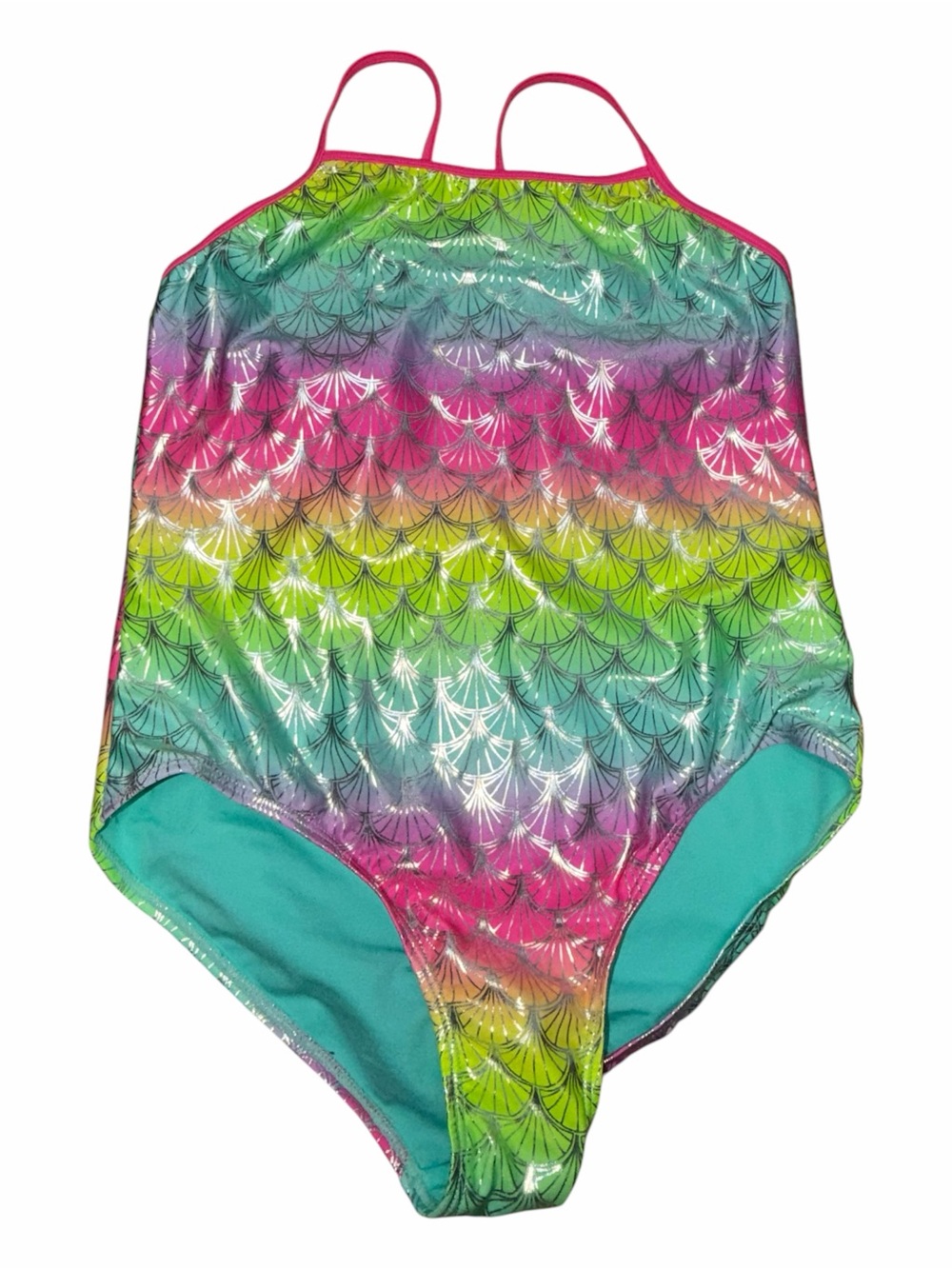 Wonder Nation XL 14/16 Plus Rainbow Mermaid Scale Metallic Swimsuit